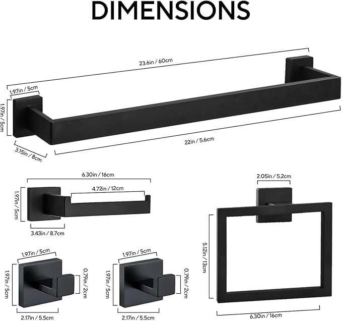 10 Pieces 23.6-Inch Bathroom Hardware Accessories Set,Black TStainless Steel Bathroom Hardware Set,Bath Towel Bar Kit