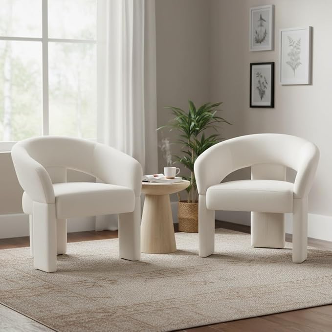 LukeAlon Mid Century Modern Velvet Accent Chairs Set of 2 – Round Barrel Back Armchairs, Comfy Upholstered Lounge Chairs for Living Room, Bedroom, Office, Waiting Rooms, Beige