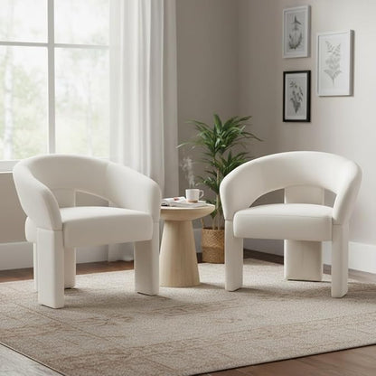 LukeAlon Mid Century Modern Velvet Accent Chairs Set of 2 – Round Barrel Back Armchairs, Comfy Upholstered Lounge Chairs for Living Room, Bedroom, Office, Waiting Rooms, Beige