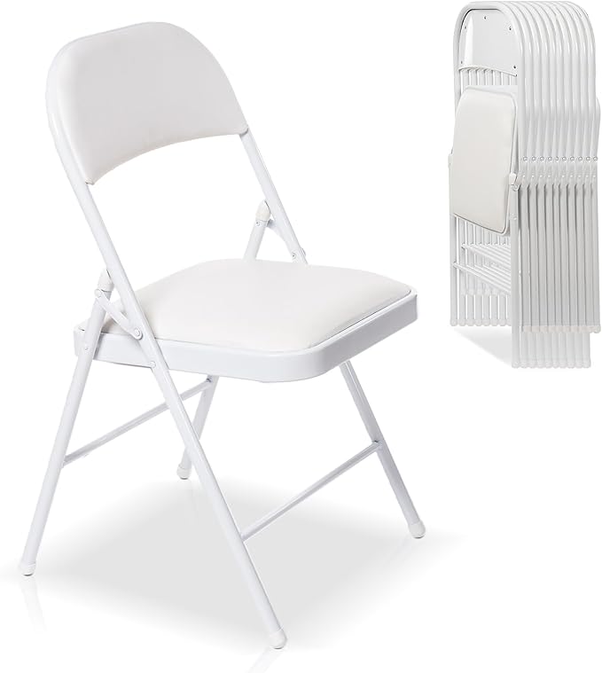 70 Pack Folding Chairs with Padded Seats, Padded Folding Chair with Steel Frame for Events Home Office, Pu Leather Folding Chair White