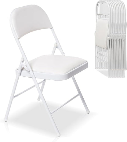 50 Pack Folding Chairs with Padded Seats, Padded Folding Chair with Steel Frame for Events Home Office, Pu Leather Folding Chair White