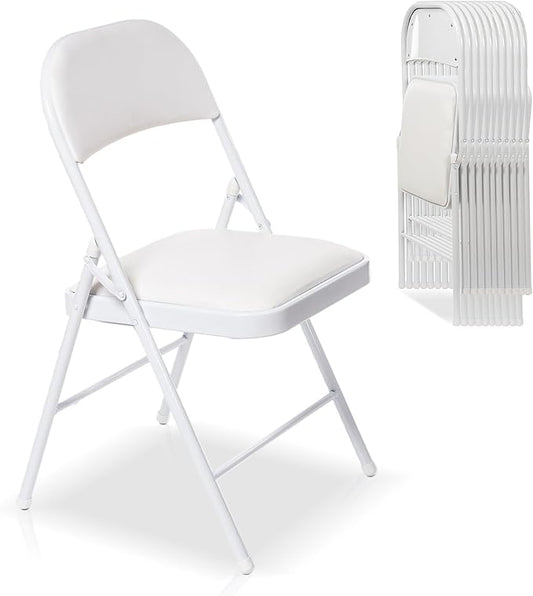 10 Pack Folding Chairs with Padded Seats, Padded Folding Chair with Steel Frame for Events Home Office, Pu Leather Folding Chair White