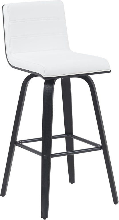 Armen Living Vienna Modern Swivel 30" Bar Height Barstool with White Faux Leather and Black Wood Finish