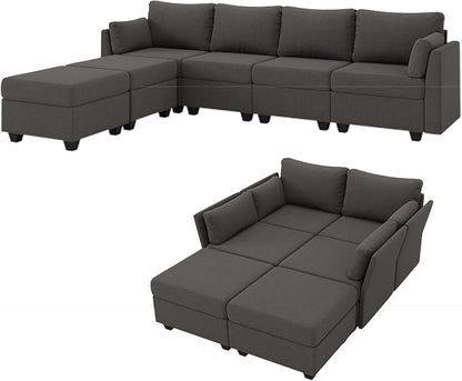 114.17" Modular Sectional Sofa, 6 Seat Sectional Couches with Storage, Memory Foam, Convertible Modular Couch for Living Room, U Shaped Comfy Modular Sofa with Chaise, Dark Grey