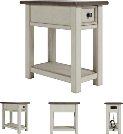 Signature Design by Ashley Bolanburg | Farmhouse Chair-Side End Table – USB Charging Ports, Drawer, Two-Tone Light Brown & Whitewash