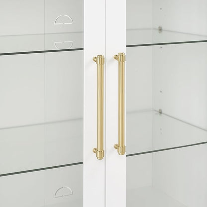 Crosley Furniture Roarke Glass Door Kitchen Pantry Storage Cabinet with Doors and Shelves, Living Room, White