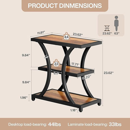 Tribesigns End Table with Storage, 3-Tier Side Table with Geometric Metal Design, Industrial Nightstand for Small Spaces, Living Room, Bedroom, Study Room (1, Rustic Brown)