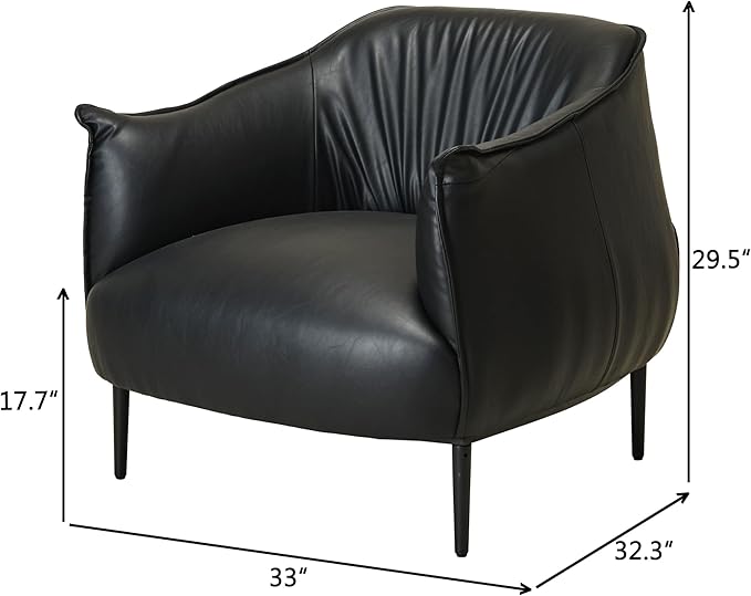 KINWELL 33" W Faux Leather Barrel Chairs Set of 2 with Hand-Tufted Pleated Back Flared Arms, Modern PU Upholstered Accent Chairs with Metal Legs, Large Armchairs Lounge Chairs for Living Room, Black