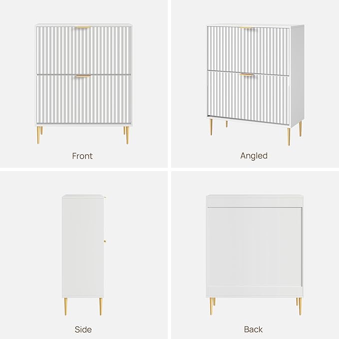 SICOTAS Fluted Shoe Cabinet Storage for Entryway with 6 Flip Drawers-11.8"Deep Freestanding Shoe Organizer Cabinet with 6-tier Shelves, Large 60 Pairs Shoes Rack Cabinet for Foyer Hallway, White, 3PCS