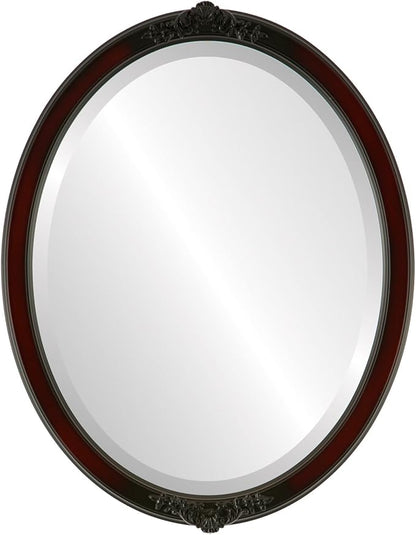 OVALCREST Oval Beveled Wall Mirror for Home Decor - Athena Style - Rosewood - 26" x 20" Outside Dimensions
