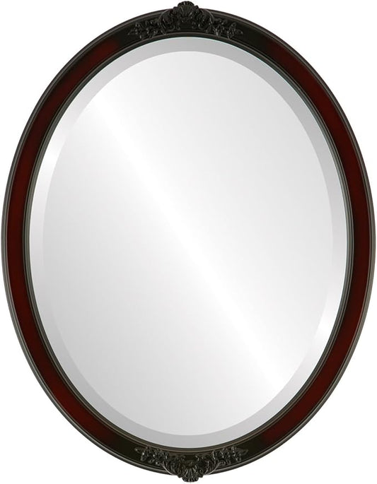 OVALCREST Oval Beveled Wall Mirror for Home Decor - Athena Style - Rosewood - 26" x 22" Outside Dimensions