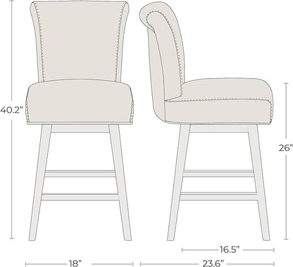 CHITA 26 Inch Counter Height Swivel Bar Stool, FSC Certified Modern Upholstered Faux Leather Swivel Barstool Chair with Back, Creamy Grey