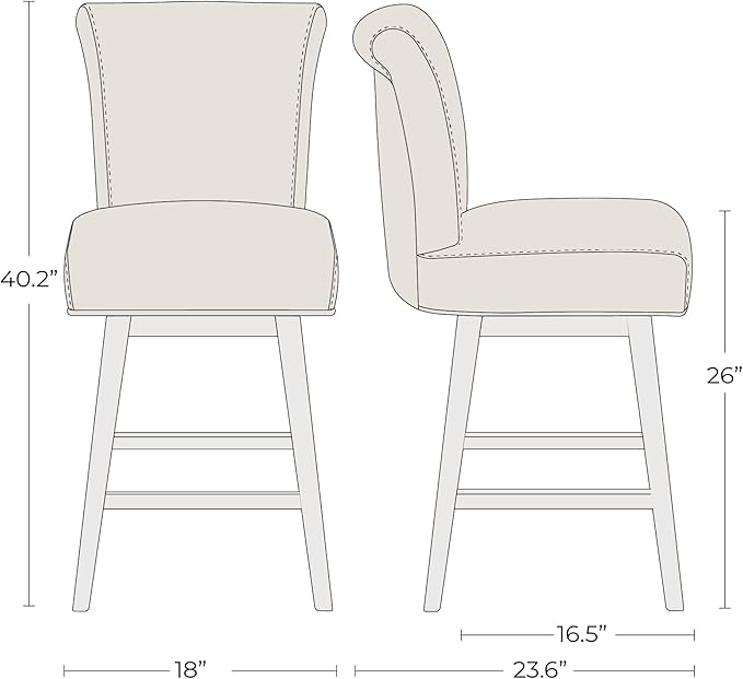 CHITA 26 Inch Counter Height Swivel Bar Stools Set of 2, FSC Certified Modern Upholstered Faux Leather Swivel Barstool Chair with Back, Creamy Grey
