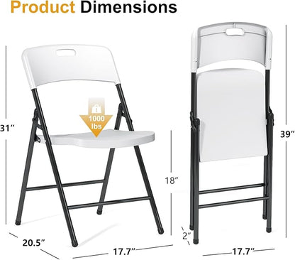 6 Pack Folding Chairs, 700lbs Capacity Heavy Duty Folding Chair with Reinfoced Steel Frame for Indoor/Outdoor Use, White Plastic Foldable Chairs for Party, Patio, Meeting, Wedding and School