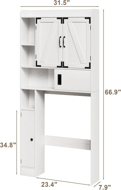 ChooChoo Over The Toilet Storage Cabinet, Farmhouse Bathroom Shelf Over Toilet with Adjustable Shelves, Above Toilet Storage Cabinet with Sliding Door for Bathroom, Laundry Room, White