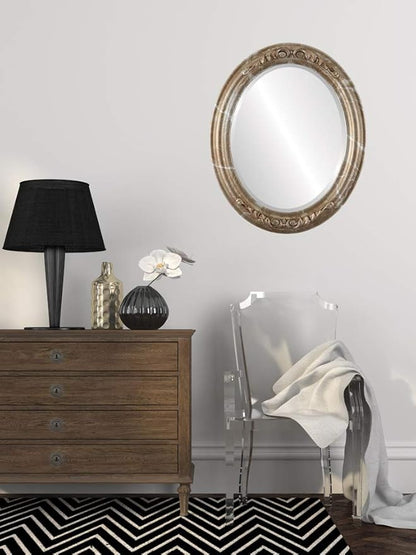 OVALCREST Oval Beveled Wall Mirror for Home Decor - Florence Style - Champagne Silver - 20" x 16"