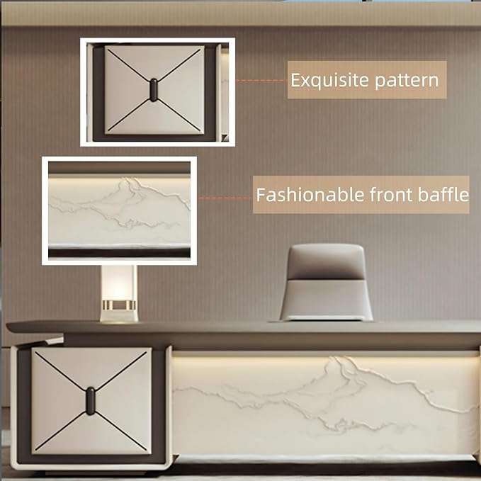 94IN L-Shaped Executive Desk with Drawer Cabinet, Executive Office Desk with LED Strip & Exquisite Handle & Fashionable Pattern Design