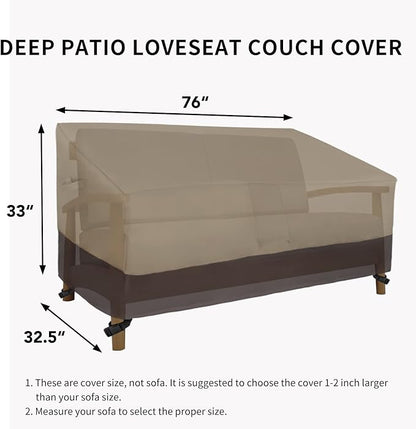 Easy-Going Heavy Duty 2-Seater Patio Couch Cover - Windproof Outdoor Furniture with Air Vent (76Wx32.5Dx33H inch, Camel/Dark Brown)