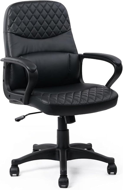 CLATINA Office Chair - Mid Back Leather Computer Desk Chair with Wheels, Ergonomic Executive Swivel Chair with Lumbar Support, Armrest for Home Office Black, 4 Pack