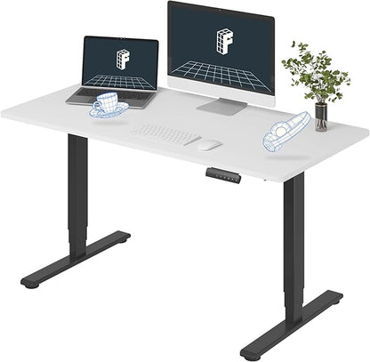 FLEXISPOT E6 3 Stages Dual Motor Electric Standing Desk 55x28 Inch Whole-Piece Board Height Adjustable Electric Sit Stand Desk(Black Frame + White Desktop, 2 Packages)