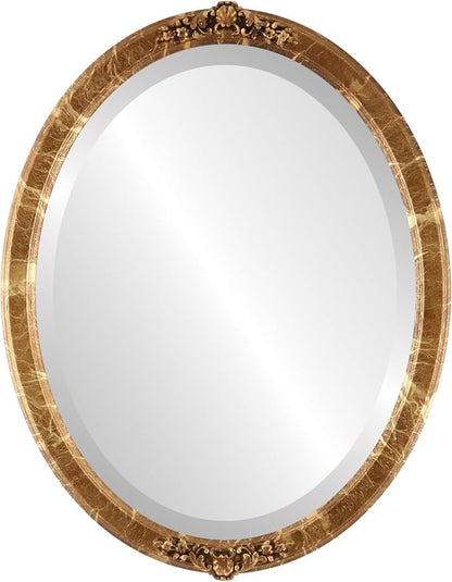 OVALCREST Oval Beveled Wall Mirror for Home Decor - Athena Style - Champagne Gold - 18" x 14" Outside Dimensions