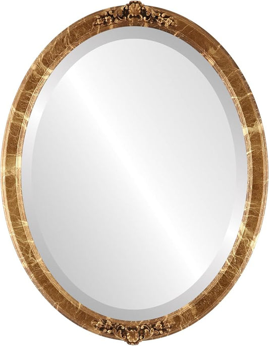 OVALCREST Oval Beveled Wall Mirror for Home Decor - Athena Style - Champagne Gold - 18" x 14" Outside Dimensions