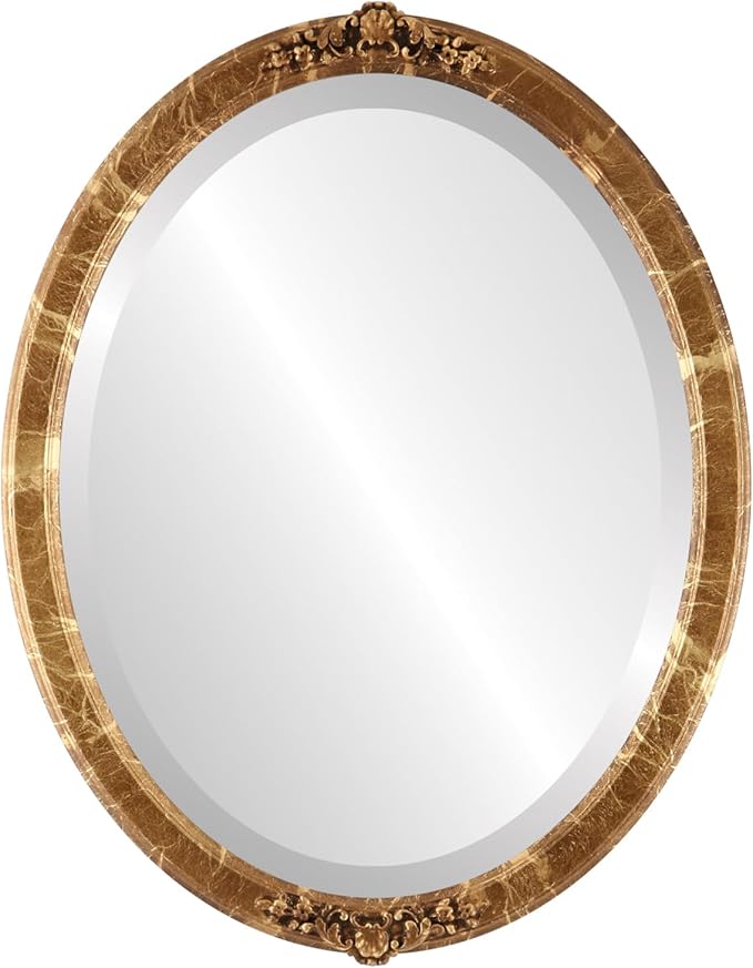 OVALCREST Oval Beveled Wall Mirror for Home Decor - Athena Style - Champagne Gold - 26" x 22" Outside Dimensions