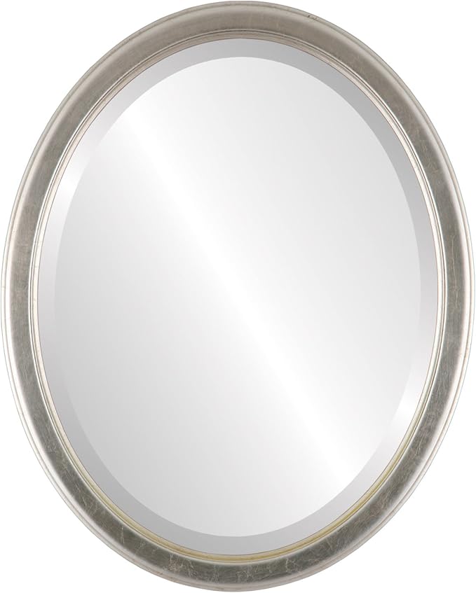 OVALCREST Oval Beveled Wall Mirror for Home Decor - Toronto Style - Silver Leaf with Brown Antique - 26" x 20"