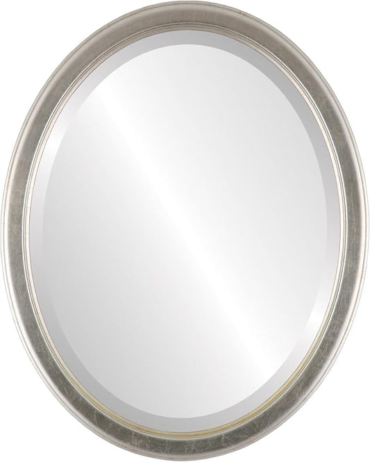 OVALCREST Oval Beveled Wall Mirror for Home Decor - Toronto Style - Silver Leaf with Brown Antique - 26" x 22"