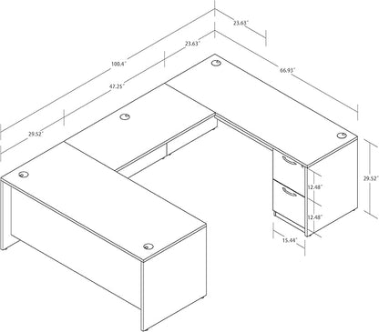 100.4" U-Shaped Executive Computer Desk with Lockable File Cabinets, Large Home Office or Business Workstation with Drawers, Cable Management (Gray)