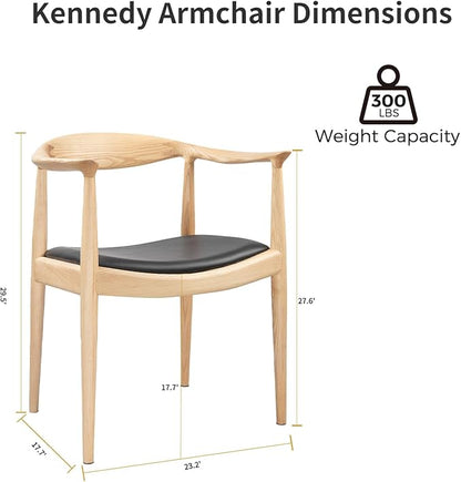 Tomile Upholstered Dining Chair Kennedy Armchair, Mid Century Modern Kitchen & Dining Chairs with PU Leather Cushion Seat, Hans Wegner Elbow Chair for Living Room Bedroom Office (Natural Wood Color)