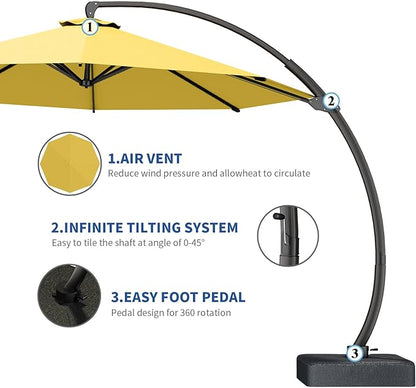 7 Piece Patio Dining Set with 11ft Patio Umbrella (Yellow), 7 Gray Outdoor HDPE Dining Set with 6 Chairs + 1 Large Table with 2" Umbrella Hole, for Market, Pool, Garden, Backyard, Deck