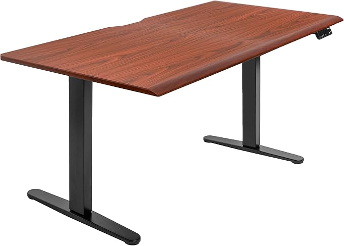Mount-It! 60" Woodgrain Electric Standing Desk – Hazelnut Adjustable Height Sit Stand Desk with Memory Presets, Black Frame, Ergonomic Edge, One-Piece Desktop