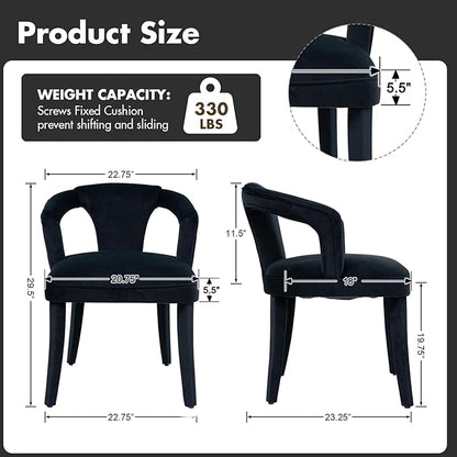 Black Velvet Dining Chairs Set of 4, Modern Upholstered Accent Chairs with Curved Back & Arms, Comfy Large Fully Upholstered Side Chair for Living Room