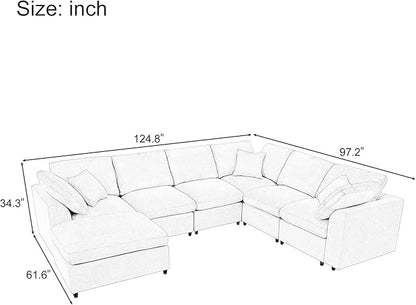 129.3" Oversized Modular Sectional Sofa, U Shaped Couch with Movable Ottoman, Large 7 Seater Corner Sofa for Living Room, Office, Spacious Space, Grey
