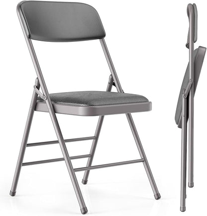 Commercial Grade Folding Chair with Padded Fabric Cushion（16"X16" |Double-hinged Legs Luxury Style|4.5kg Capacity Max Weight 150Kg for Home and Office,Indoor and Outdoor Events (2, PU-Gray)