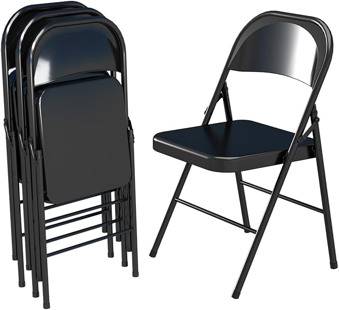 V&LX Folding Chairs All Steel Frame with Double Hinged for Wedding, Banquets, Celebrations, Dinning, Office Kitchen Patio and Garden, Set of 4, Black