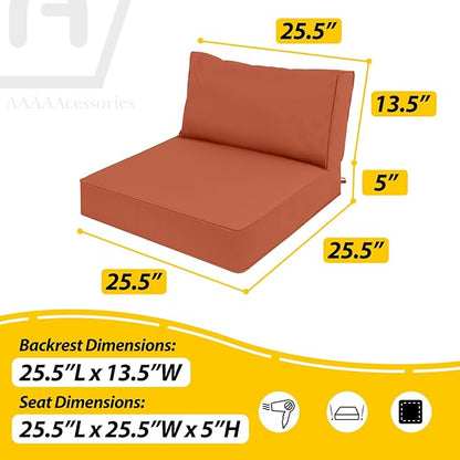 AAAAAcessories Outdoor Deep Seat Cushions, Waterproof, Fade-Resistant Patio Furniture Replacement Cushions, 25.5" x 25.5" x 5" + 25.5" x 13.5", Set of 4, Rust