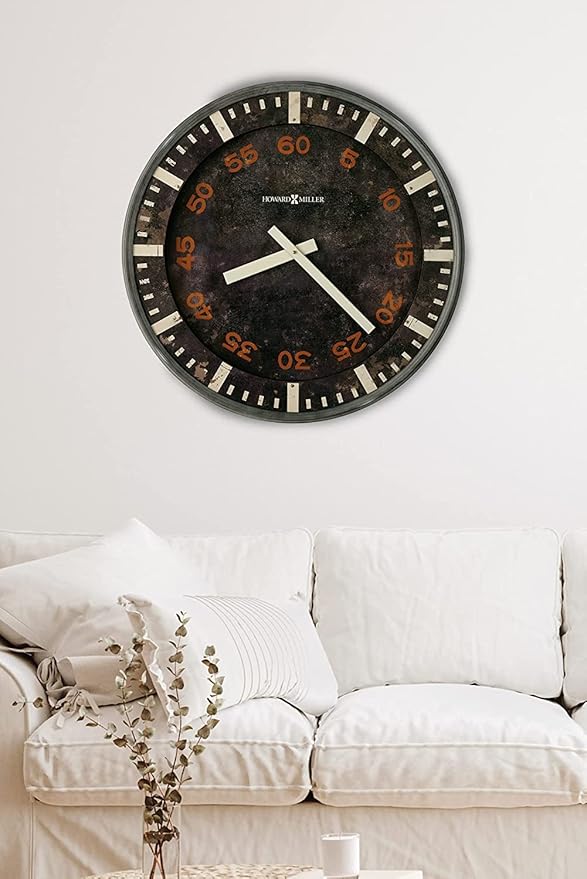 Howard Miller Old School Gallery Wall Clock, Classic Round Design Black Dial with Red Arabic Numerals Wall Mount, Battery Powered Quartz Movement Best for Home Decor & Office Decor Black Finish