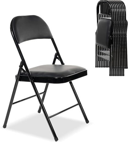 30 Pack Folding Chairs with Padded Seats, Padded Folding Chair with Steel Frame for Events Home Office, Pu Leather Folding Chair Black