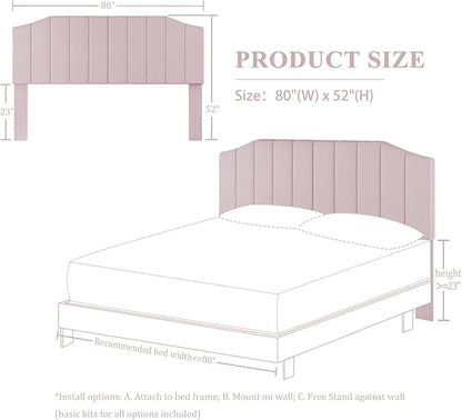 King Size Headboard Only, Velvet Upholstered Headboard King/California King Size Wall Mount and Bed Frame Mount, Featuring High-Density Sponge Padding Easy Assembly Comfort Style-Pink
