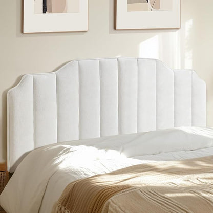 King Size Headboard, White Upholstered Headboard Adjustable Height&Width Velvet Headboards Modern Vertical Channel Design Bed Head Board, White