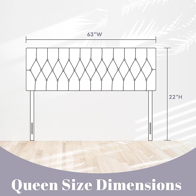 Kingfun Tufted Upholstered Queen Size Bed Headboard in Modern Button Design, Adjustable Solid Wood Head Board, Premium Velvet Fabric Padded Headboards in Bedroom (White)
