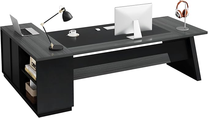 Tribesigns L-Shaped Executive Desk, 78-Inch Modern Office Desk with Drawers and Lateral File Cabinet, Large Bussiness Furniture with Storage Shelves, Workstation for Home Office (Grey + Black)