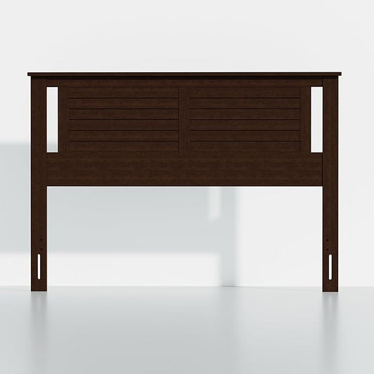 Serene Queen Size Wood Headboard Shiplap-Inspired Panel Design in a Stained Walnut Finish