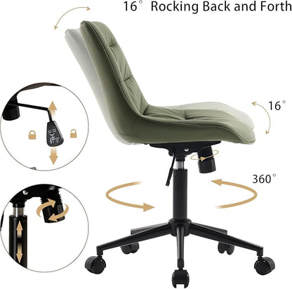 Kidol & Shellder Faux Leather Office Chair, Adjustable Swivel Height Task Chair, Rolling Wheels & Soft Backrest - Armless Ergonomic Desk Chair for Home, Office,Vanity,Gaming（Bean-Green）