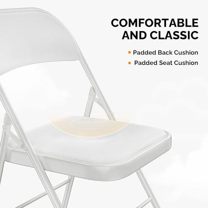 VINGLI 6 Pack Folding Chairs with Padded Seats, Metal Frame with Pu Leather Seat & Back, Capacity 350 lbs, White