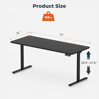 Standing Desk, Large Stand Up Desks, 71x31 Inches Electric Sit Stand Desks , Adjustable Height Computer Table Charging USB Port&Sedentary Reminder for Home Office with Splice Board (Black)