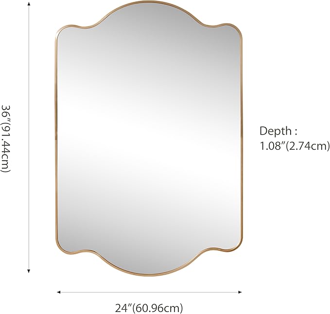 JONATHAN Y MIR205C Louisa 24 in. W x 36 in. H Medium Scalloped Rectangular Metal Framed Wall Mirror, for Bathroom, Living Room, Bedroom, Gold