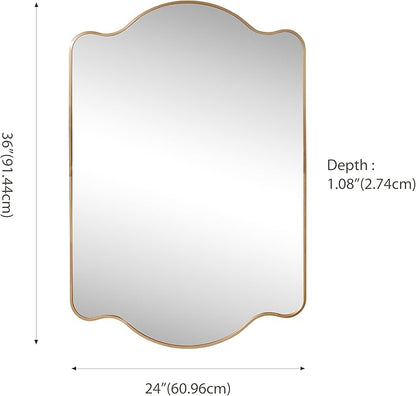 JONATHAN Y MIR205C Louisa 24 in. W x 36 in. H Medium Scalloped Rectangular Metal Framed Wall Mirror, for Bathroom, Living Room, Bedroom, Gold
